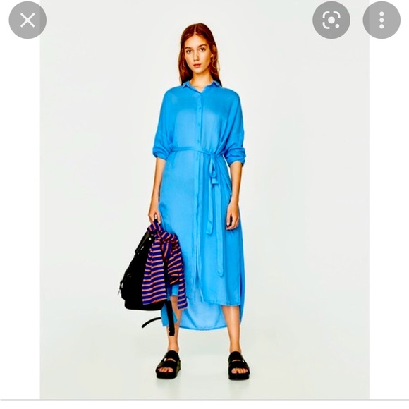 ISO Zara Bright Blue Maxi Shirt Dress - Picture 1 of 1